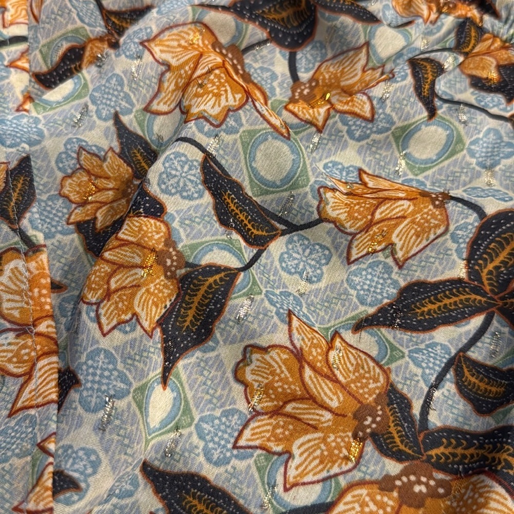 Rachel Zoe Floral Sleeveless Orange Blue and Brown Spring Blouse Top - Picture 6 of 8